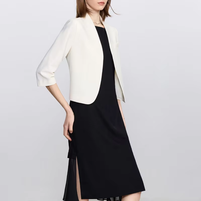 women suits set Elegant fashion pairing,Seven-quarter sleeve jacket,dress,Minimalist Elegant High-End Workplace Suit Dress Set