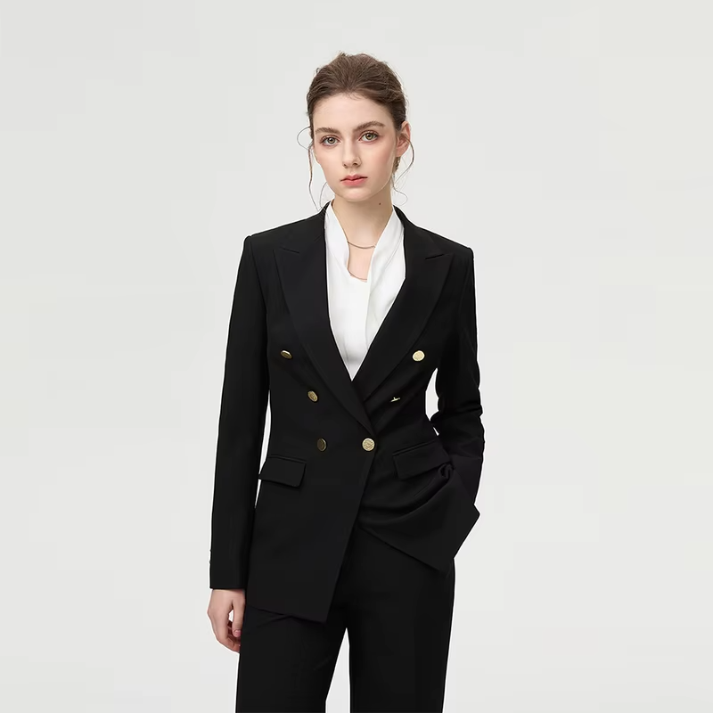 Fashion Golden Button Triple-Breasted Long Sleeved Women's Suit Business Two-Piece Set,High-End And Elegant Slim Commuting Style