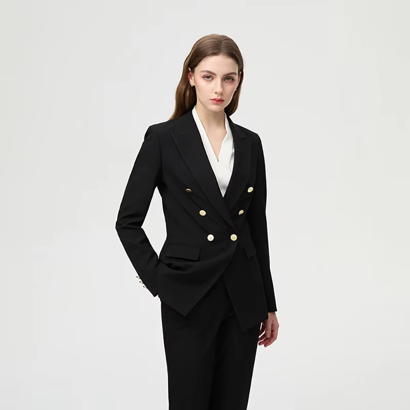 Fashion Golden Button Triple-Breasted Long Sleeved Women's Suit Business Two-Piece Set,High-End And Elegant Slim Commuting Style