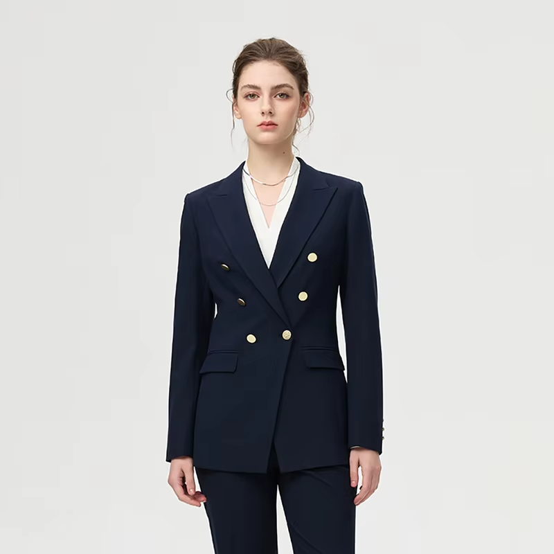 Fashion Golden Button Triple-Breasted Long Sleeved Women's Suit Business Two-Piece Set,High-End And Elegant Slim Commuting Style