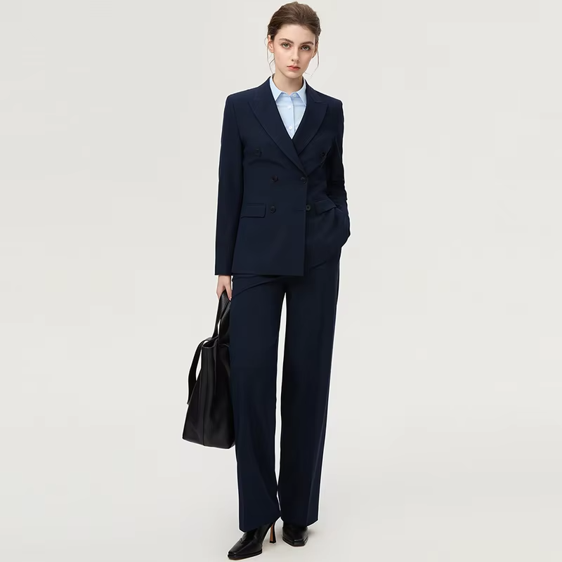 Fashion Classic Long Sleeved Triple-Breasted Women's Suit Luxury Business Jacket Two-Piece Set High-End And Elegant Slim Style