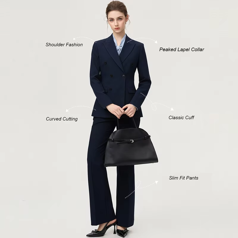 Fashion Classic Long Sleeved Triple-Breasted Women's Suit Luxury Business Jacket Two-Piece Set High-End And Elegant Slim Style
