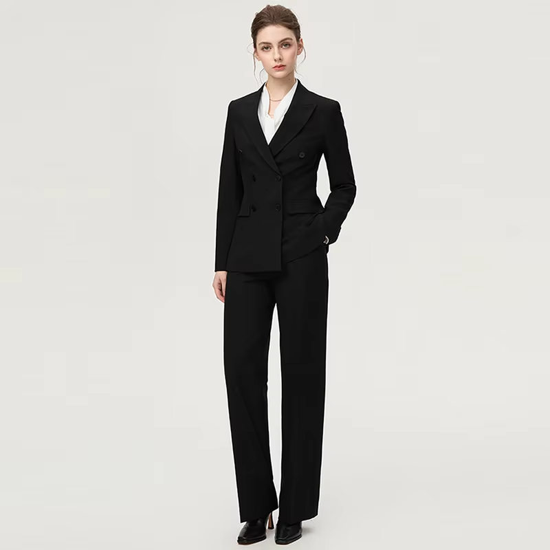 Fashion Classic Long Sleeved Triple-Breasted Women's Suit Luxury Business Jacket Two-Piece Set High-End And Elegant Slim Style