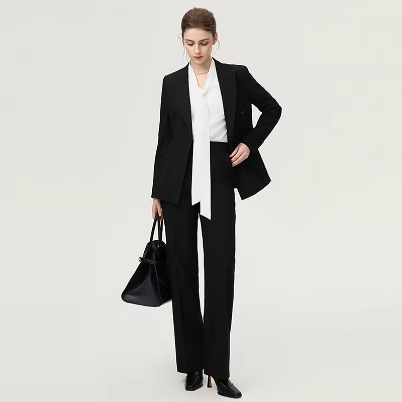 Fashion Classic Long Sleeved Triple-Breasted Women's Suit Luxury Business Jacket Two-Piece Set High-End And Elegant Slim Style