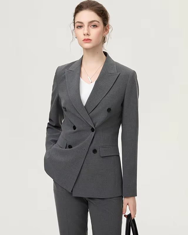 Fashion Classic Long Sleeved Triple-Breasted Women's Suit Luxury Business Jacket Two-Piece Set High-End And Elegant Slim Style