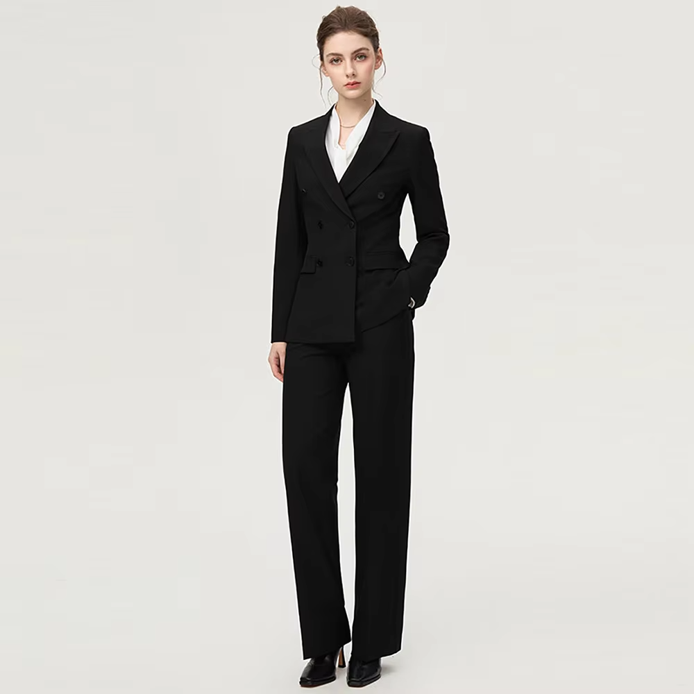 Fashion Classic Long Sleeved Triple-Breasted Women's Suit Luxury Business Jacket Two-Piece Set High-End And Elegant Slim Style