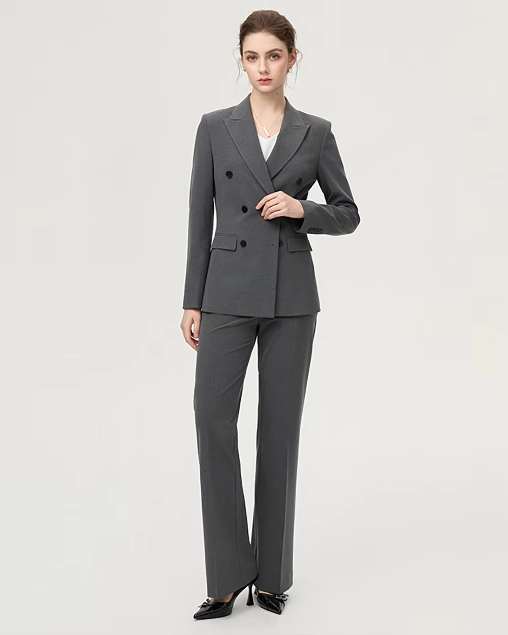 Fashion Classic Long Sleeved Triple-Breasted Women's Suit Luxury Business Jacket Two-Piece Set High-End And Elegant Slim Style