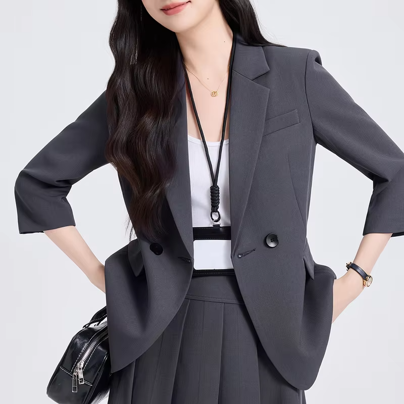 Must-Have Elegant Professional Suit for Women,Two-piece set,Seven-quarter sleeve,woman suits set Fashion Commuter pleated skirt