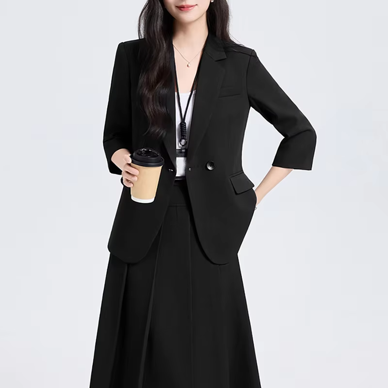 Must-Have Elegant Professional Suit for Women,Two-piece set,Seven-quarter sleeve,woman suits set Fashion Commuter pleated skirt