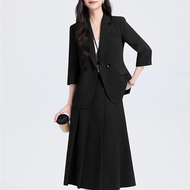 Must-Have Elegant Professional Suit for Women,Two-piece set,Seven-quarter sleeve,woman suits set Fashion Commuter pleated skirt