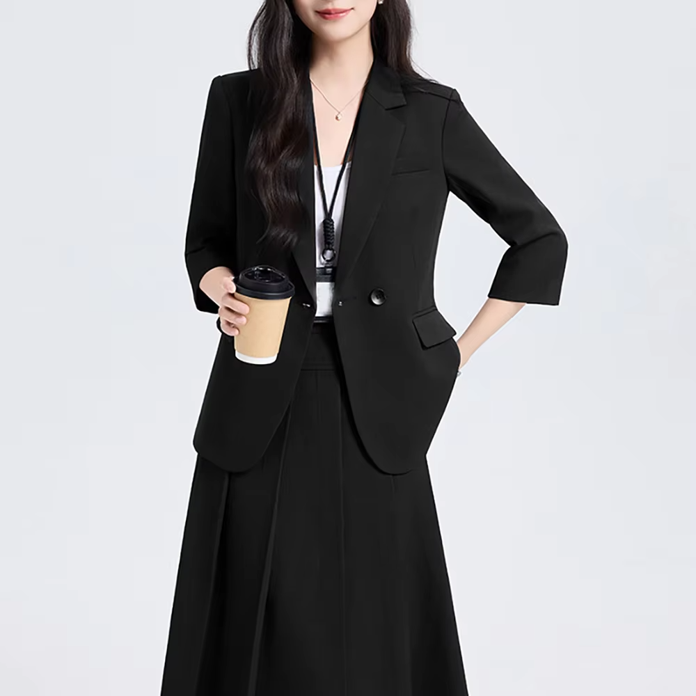 Must-Have Elegant Professional Suit for Women,Two-piece set,Seven-quarter sleeve,woman suits set Fashion Commuter pleated skirt