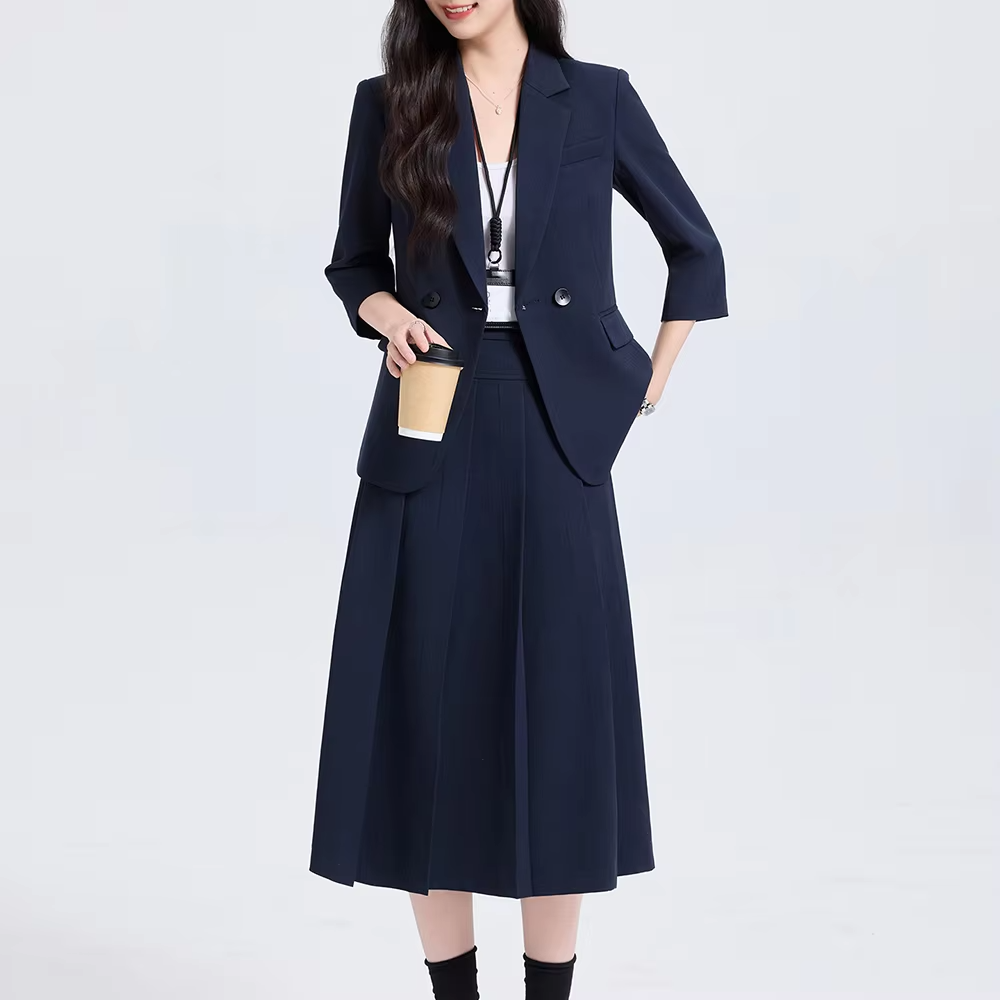 Must-Have Elegant Professional Suit for Women,Two-piece set,Seven-quarter sleeve,woman suits set Fashion Commuter pleated skirt