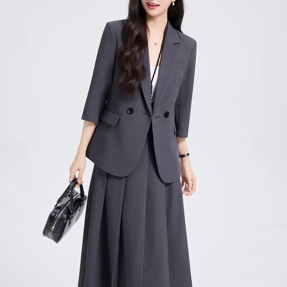 Must-Have Elegant Professional Suit for Women,Two-piece set,Seven-quarter sleeve,woman suits set Fashion Commuter pleated skirt