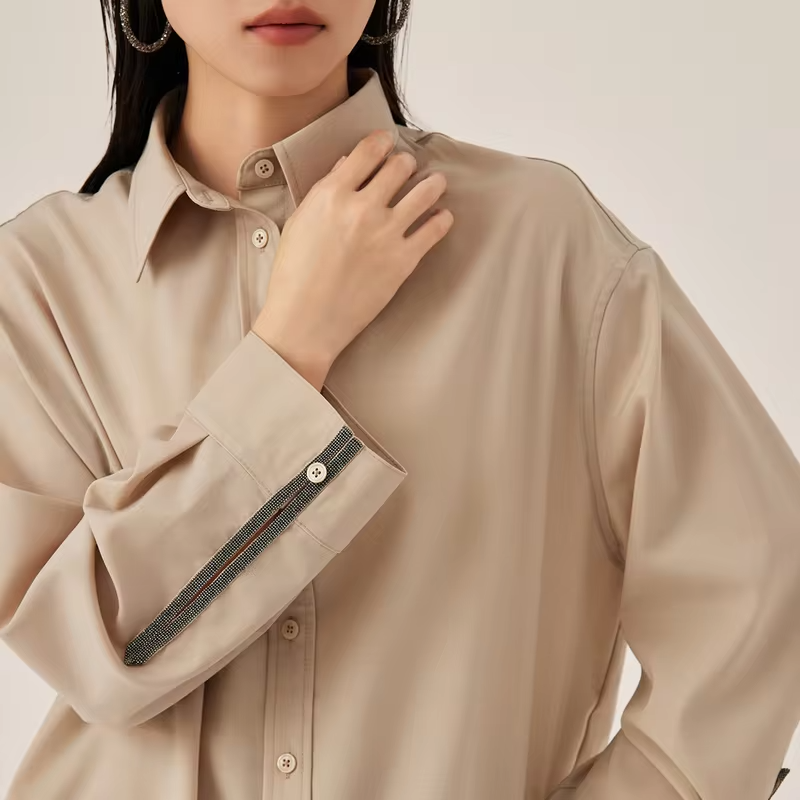 KX7523392 Luxury Women’s Wool Blend Shirt Long Sleeve Blouse Minimalist Designer Style Button Shirt Soft Autumn Office Top