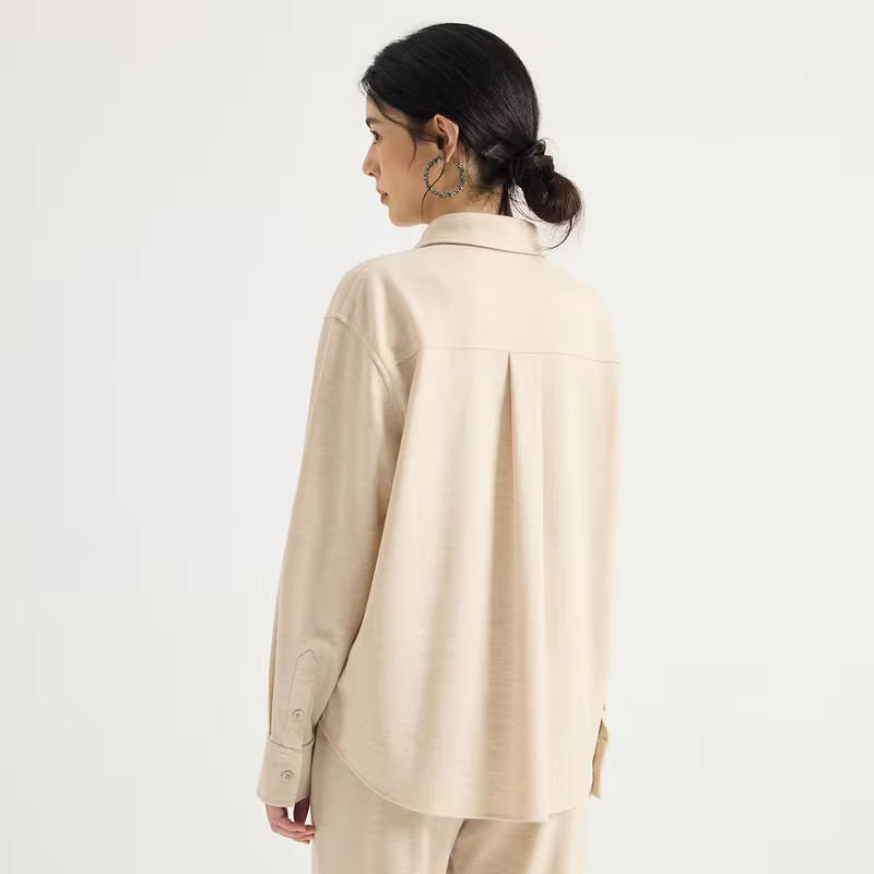 Women's Wool Blend Polo Collar V-Open Neck Chain Zip Bib Front Oversized Pullover Shirt Elegant Early Autumn