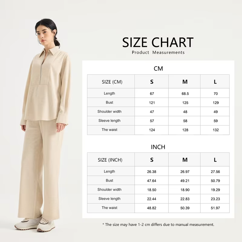 Women's Wool Blend Polo Collar V-Open Neck Chain Zip Bib Front Oversized Pullover Shirt Elegant Early Autumn