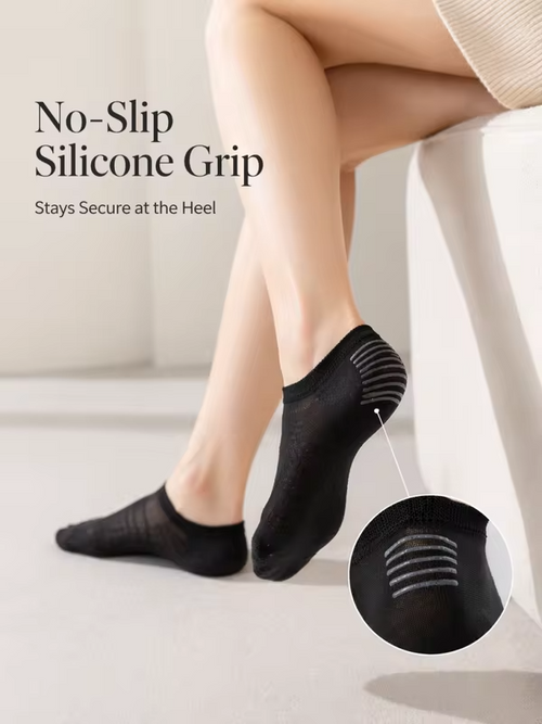1/4 Pairs Women's Summer Ice Silk Invisible Socks, Anti-slip Anti-bacterial Deodorant Low Cut Socks for Dating & Gifting