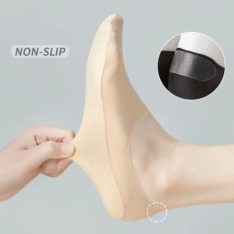 4 Pairs Summer Ultra-thin Invisible Low Cut Socks Silicone Anti-slip Mesh No Show Socks Cotton Ice Silk Solid Women Sock Slipper