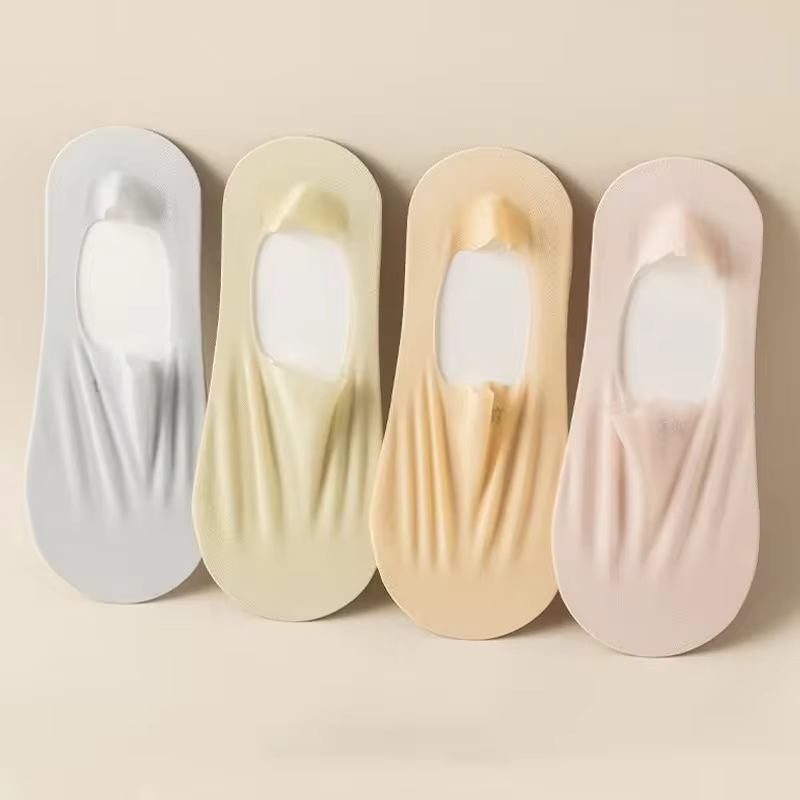 4 Pairs Summer Ultra-thin Invisible Low Cut Socks Silicone Anti-slip Mesh No Show Socks Cotton Ice Silk Solid Women Sock Slipper
