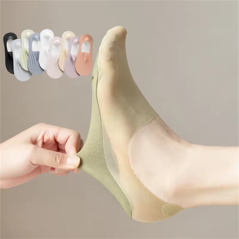 5 Pairs Women's Sock Slippers New Ice Silk Solid Color Shallow Mouth Mesh Socks Invisible Ultra Thin Breathable Socks For Women