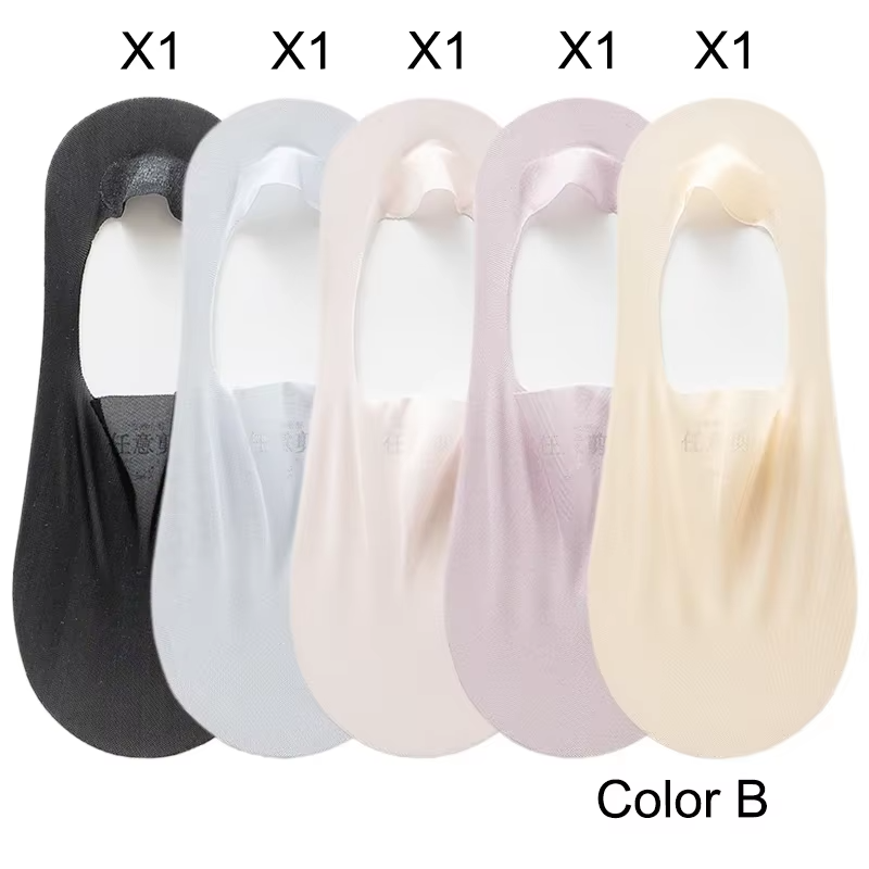 5 Pairs Women's Sock Slippers New Ice Silk Solid Color Shallow Mouth Mesh Socks Invisible Ultra Thin Breathable Socks For Women