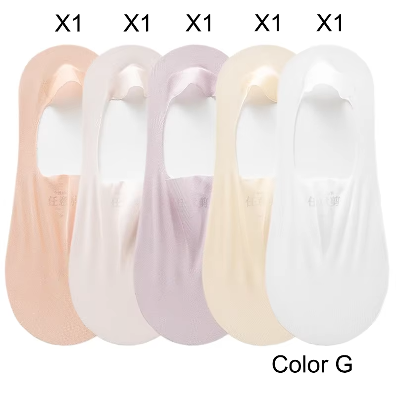 5 Pairs Women's Sock Slippers New Ice Silk Solid Color Shallow Mouth Mesh Socks Invisible Ultra Thin Breathable Socks For Women