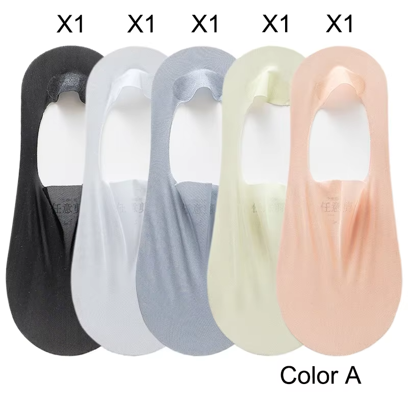 5 Pairs Women's Sock Slippers New Ice Silk Solid Color Shallow Mouth Mesh Socks Invisible Ultra Thin Breathable Socks For Women
