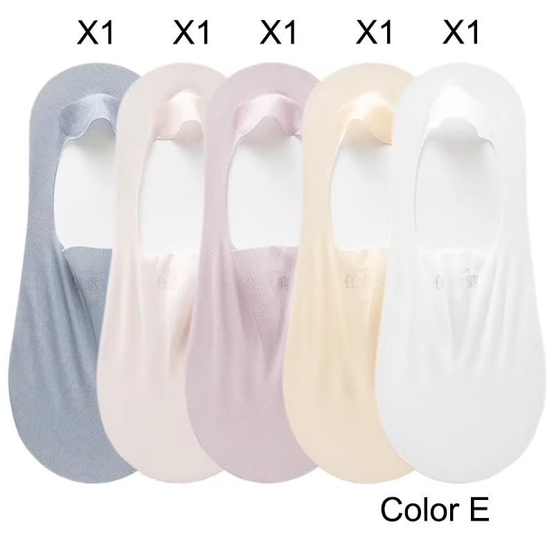 5 Pairs Women's Sock Slippers New Ice Silk Solid Color Shallow Mouth Mesh Socks Invisible Ultra Thin Breathable Socks For Women