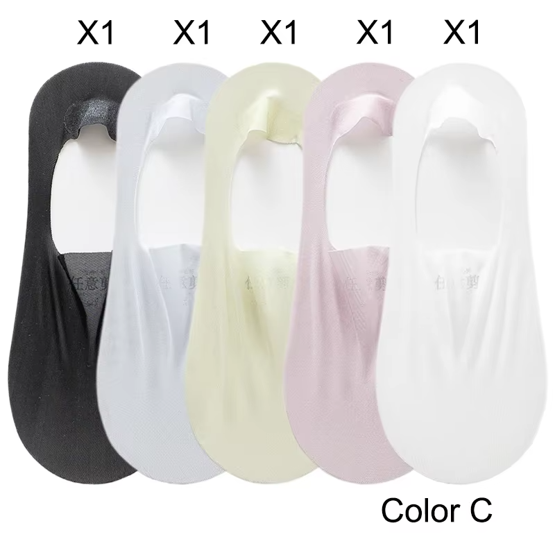 5 Pairs Women's Sock Slippers New Ice Silk Solid Color Shallow Mouth Mesh Socks Invisible Ultra Thin Breathable Socks For Women