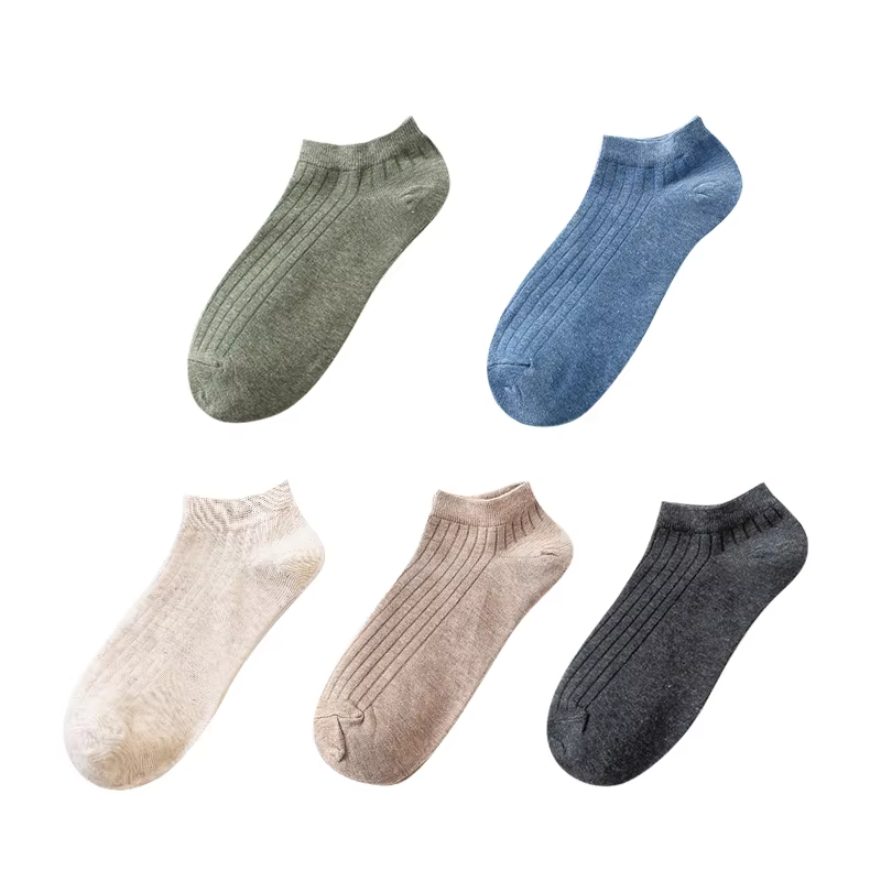 5 Pairs Women Solid Casual Cotton Short Socks Pack Ladies Fashion Concise Stripe Breathable Comfortable Popular Ankle Socks Set