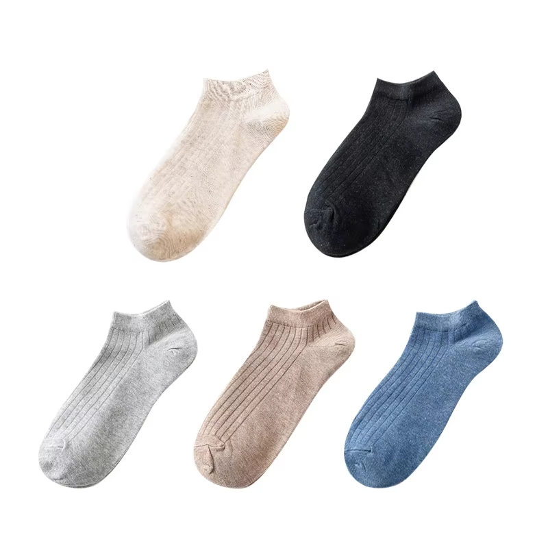 5 Pairs Women Solid Casual Cotton Short Socks Pack Ladies Fashion Concise Stripe Breathable Comfortable Popular Ankle Socks Set