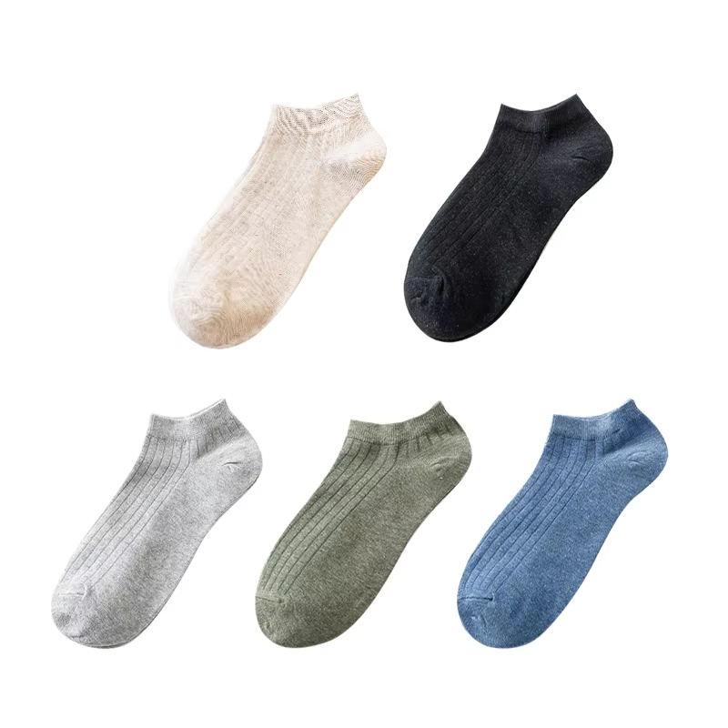 5 Pairs Women Solid Casual Cotton Short Socks Pack Ladies Fashion Concise Stripe Breathable Comfortable Popular Ankle Socks Set